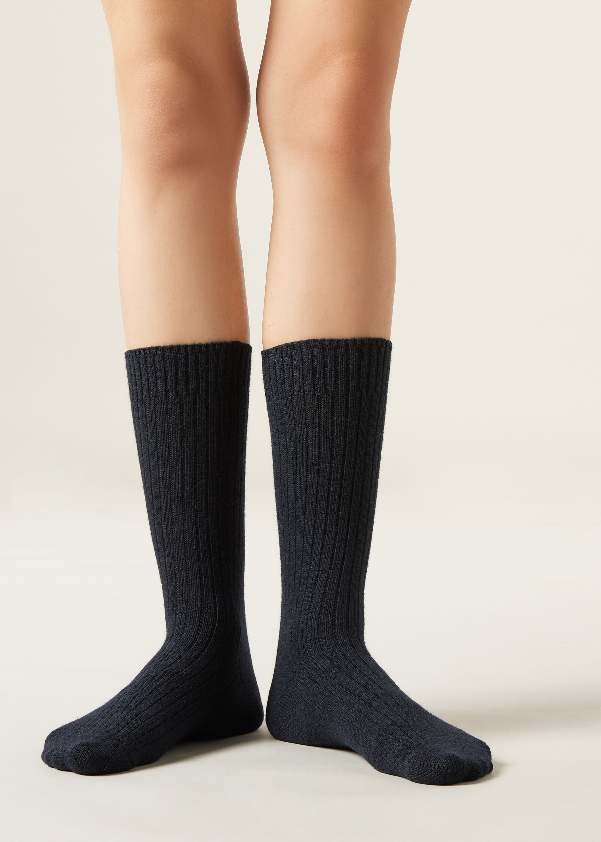 Short Ribbed Socks with Wool and Cashmere