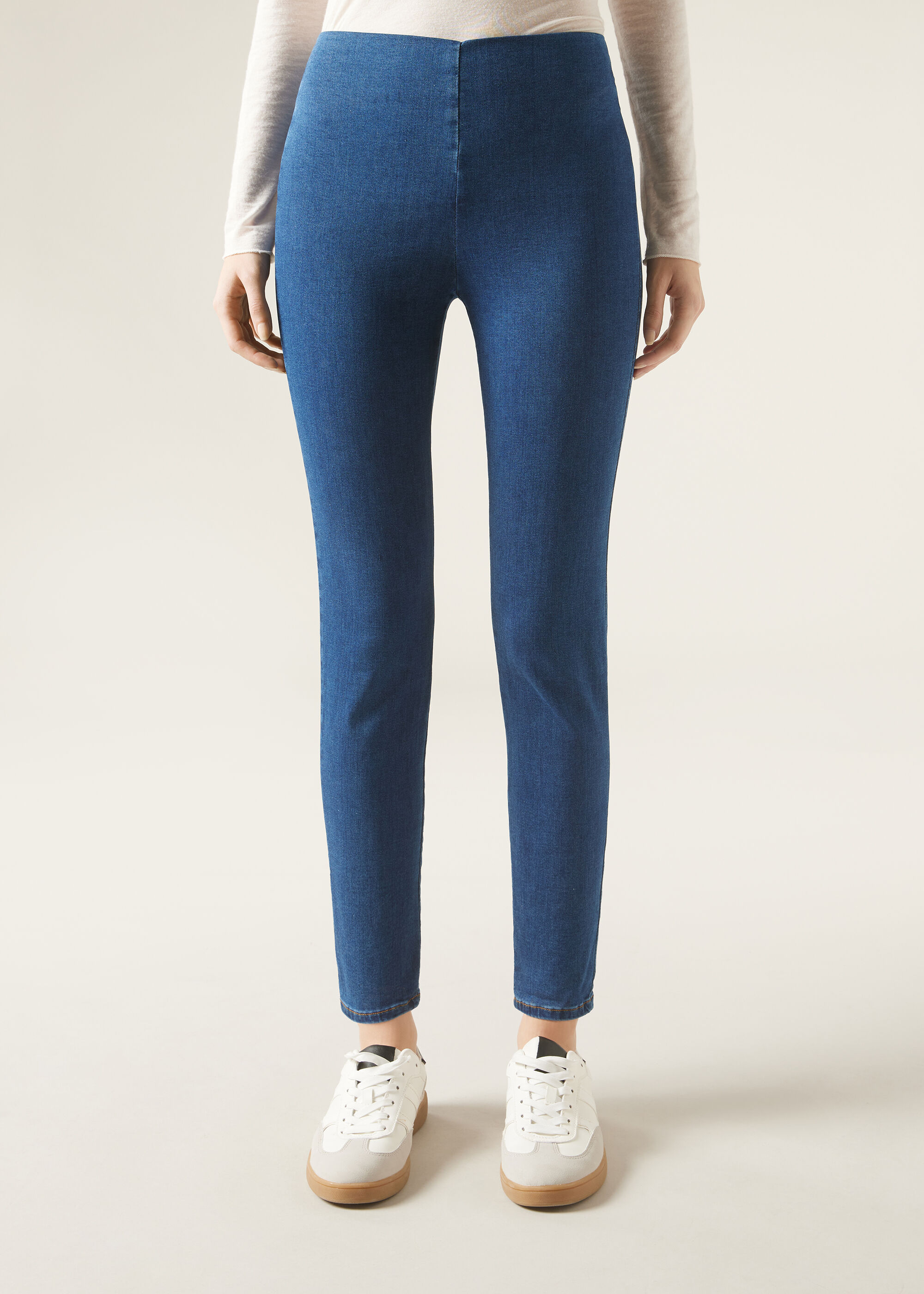 Džínsové skinny legíny s vysokým pásom