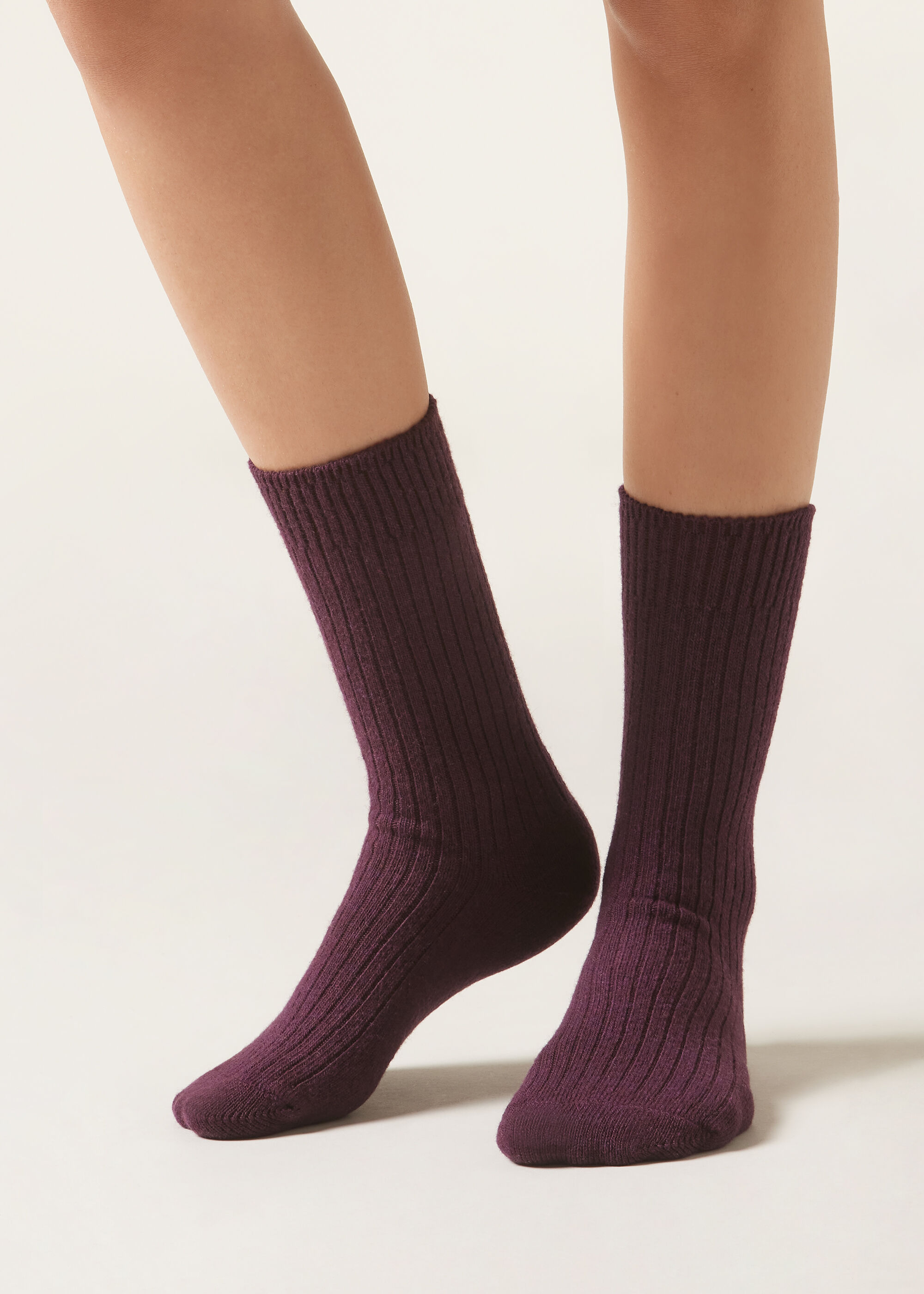 Kurze Socken in Rippe mit Wolle und Kaschmir