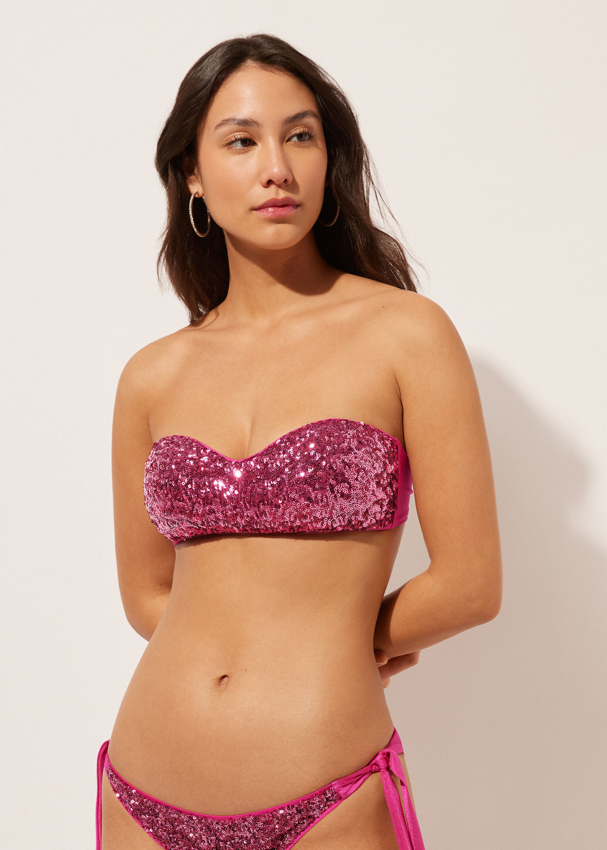 Dolgulu Bandeau Bikini Üstü Surface Royal