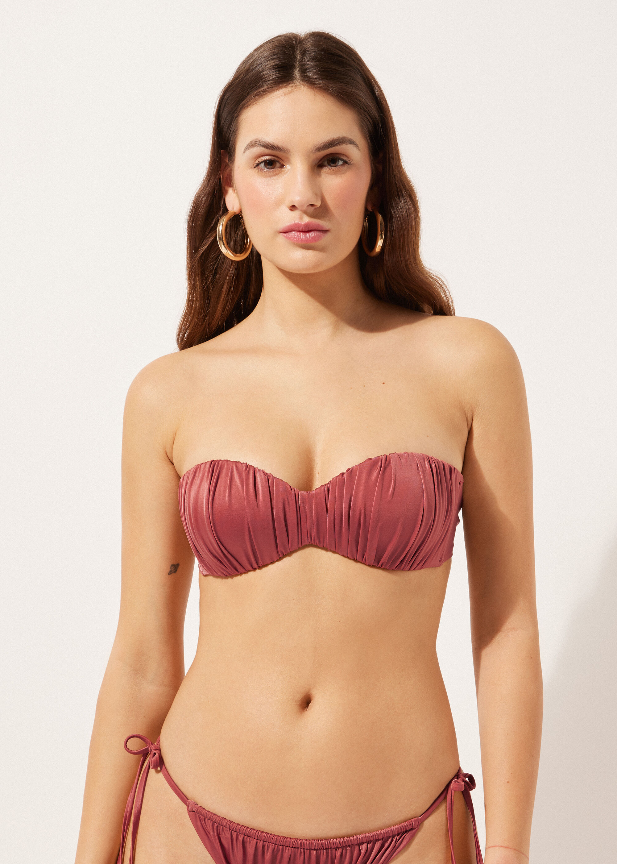 Graduated Padded Bandeau Bikini Top Shiny Satin