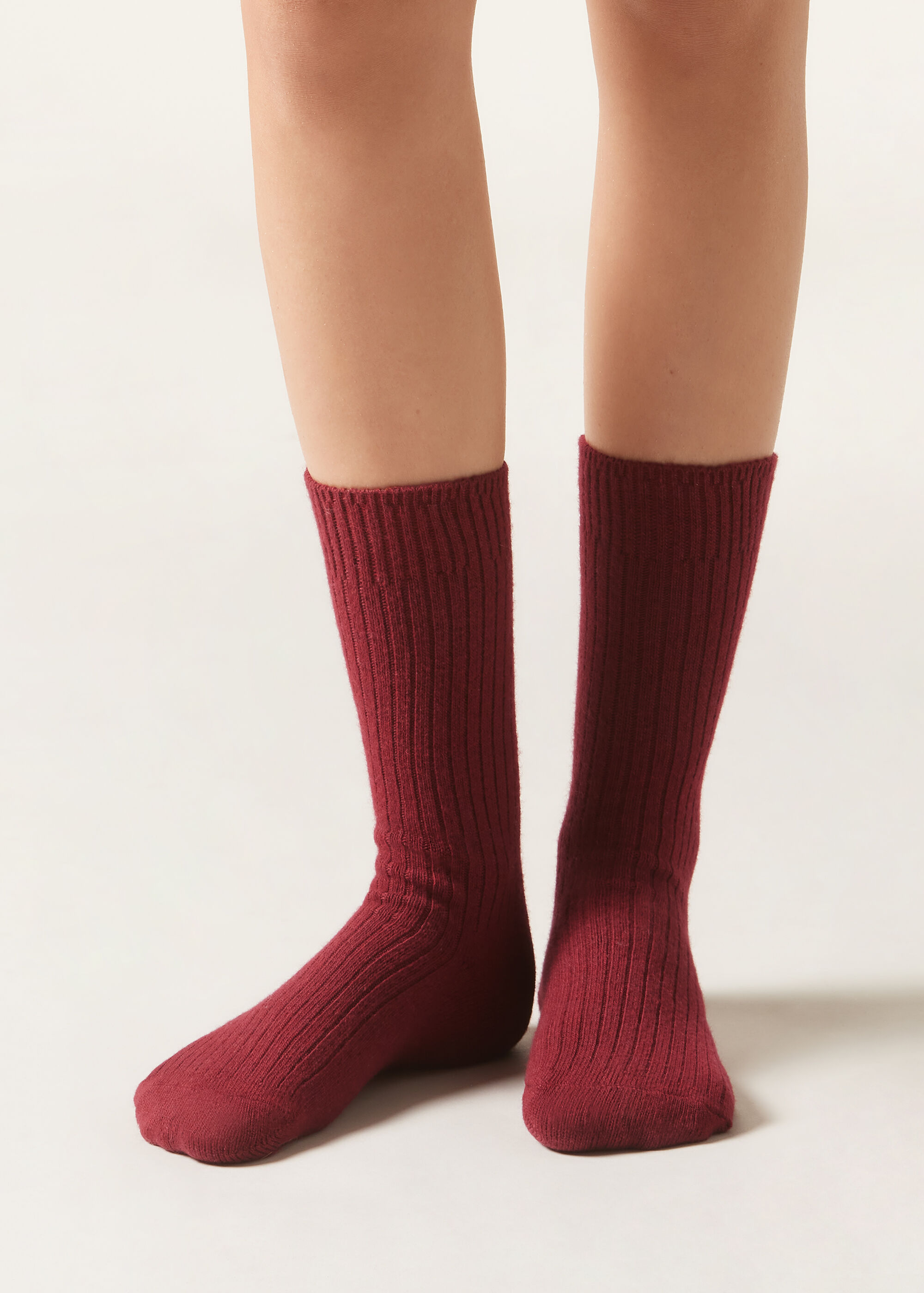 Kurze Socken in Rippe mit Wolle und Kaschmir