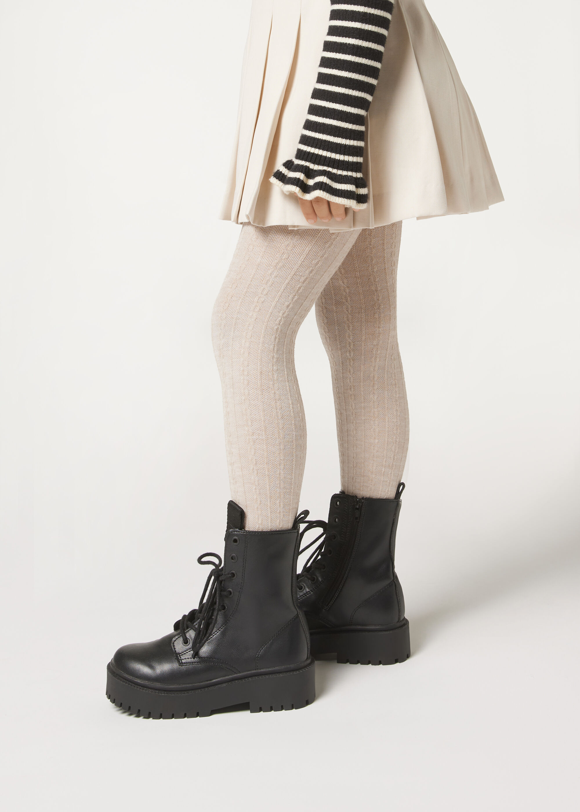 Girls' Cashmere Tights with Cable Pattern