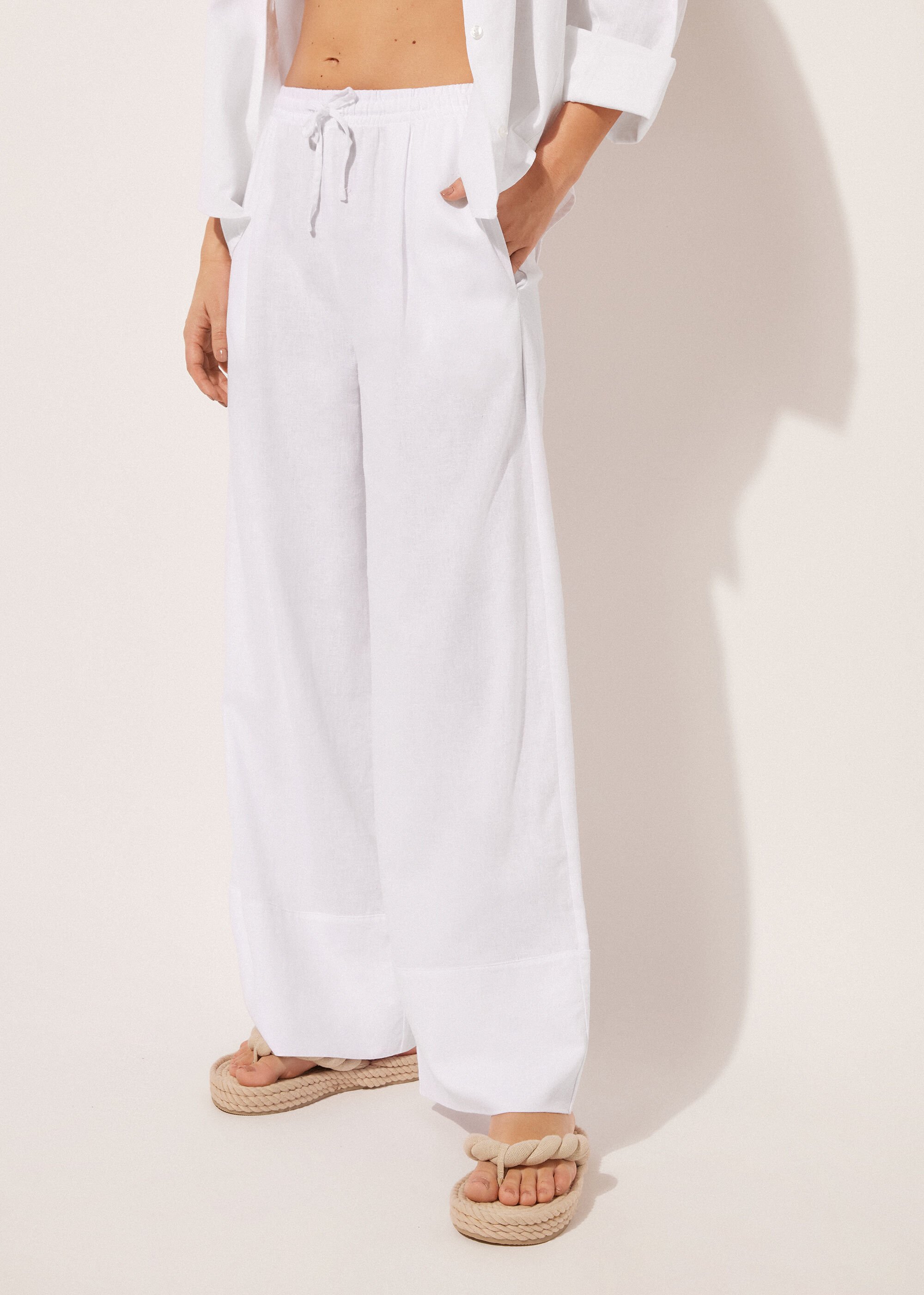 Broek met Wijde Pijpen van Linnen en Viscose