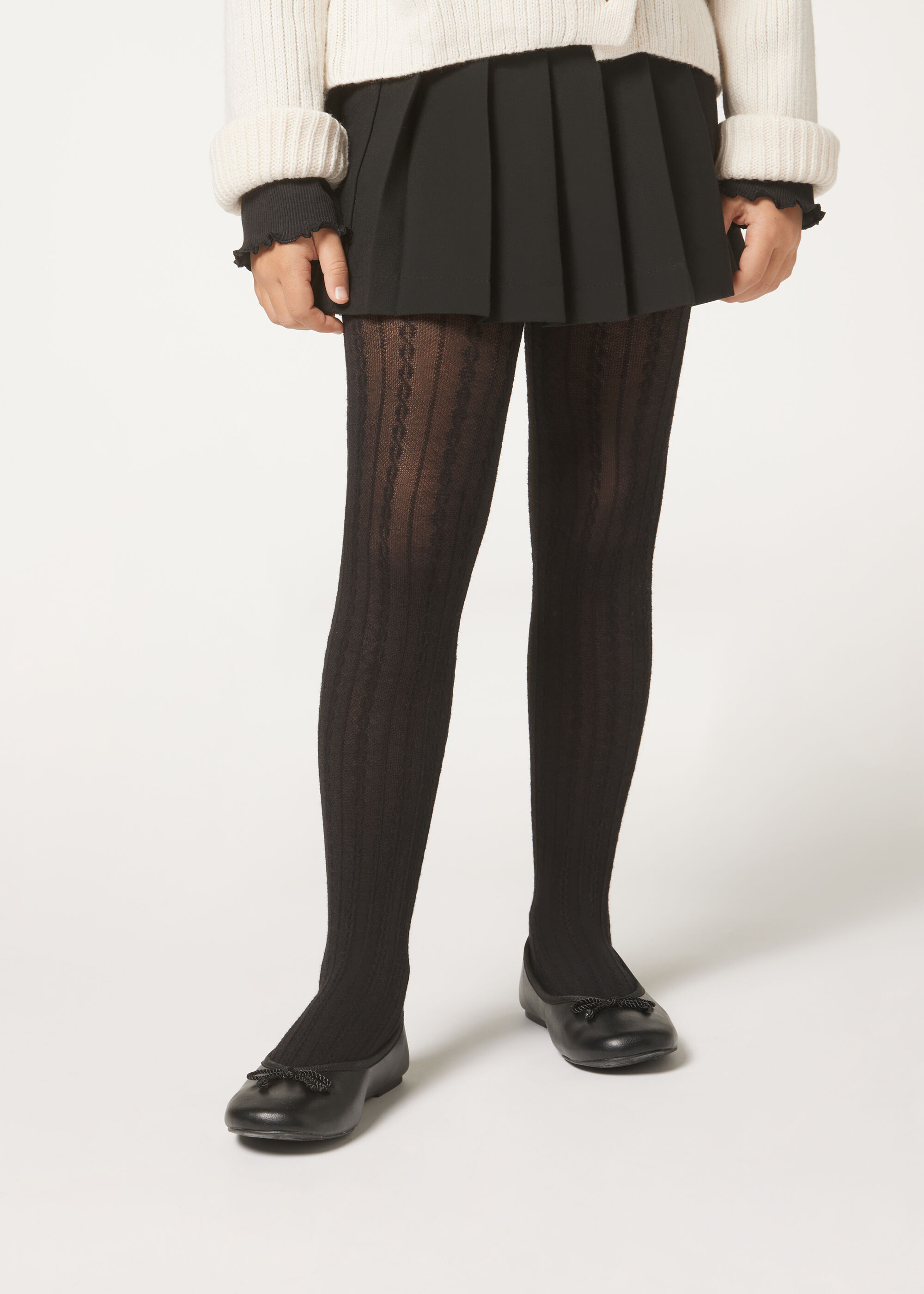 Girls Cable Knit Cashmere Tights