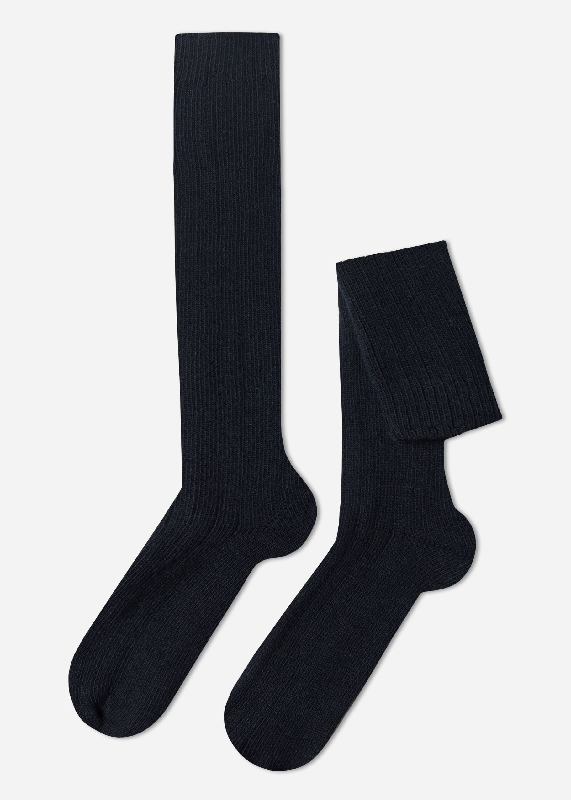 Lange gerippte Herrensocken mit Wolle und Cashmere