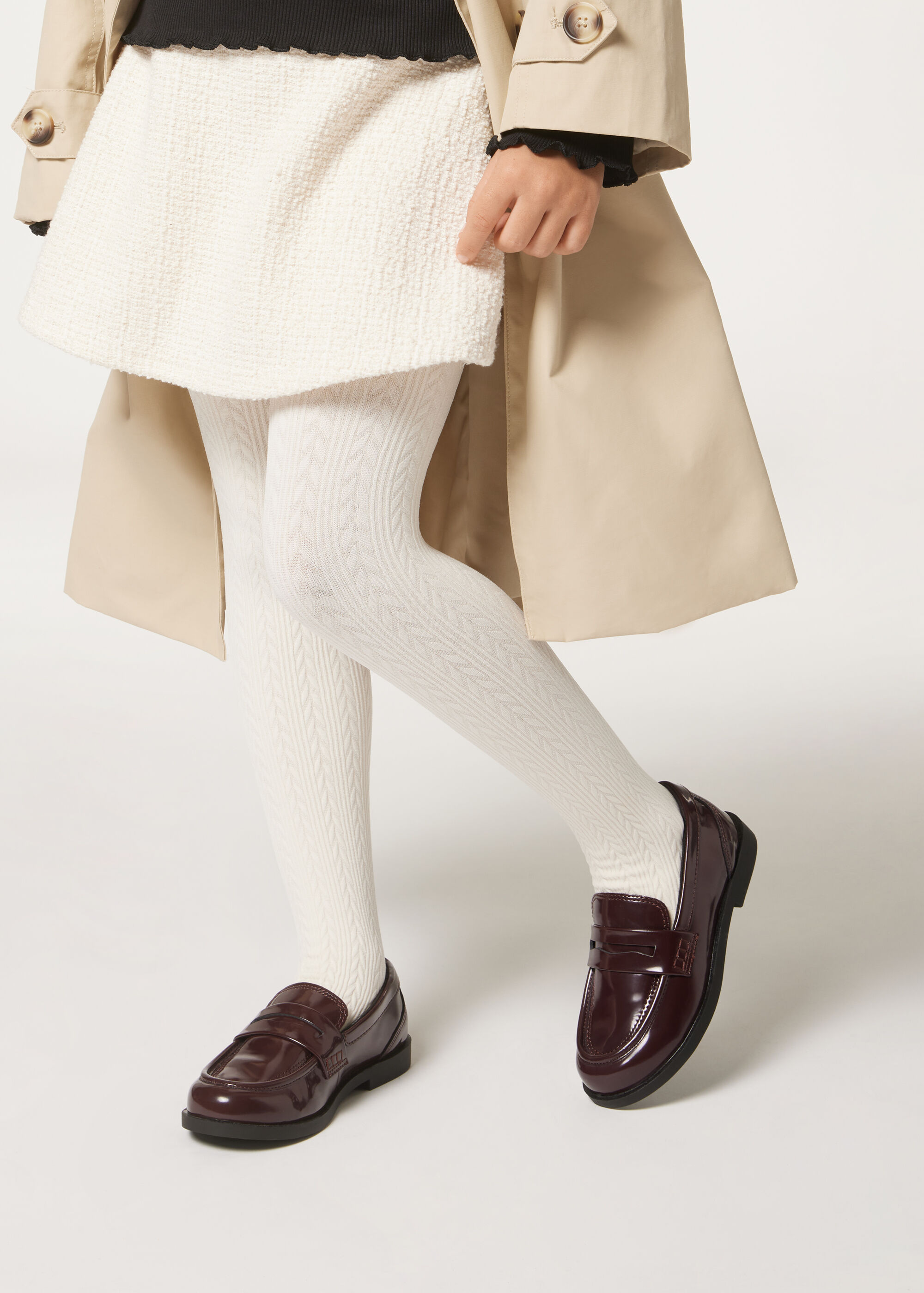 Girls Cable Knit Thermal Tights