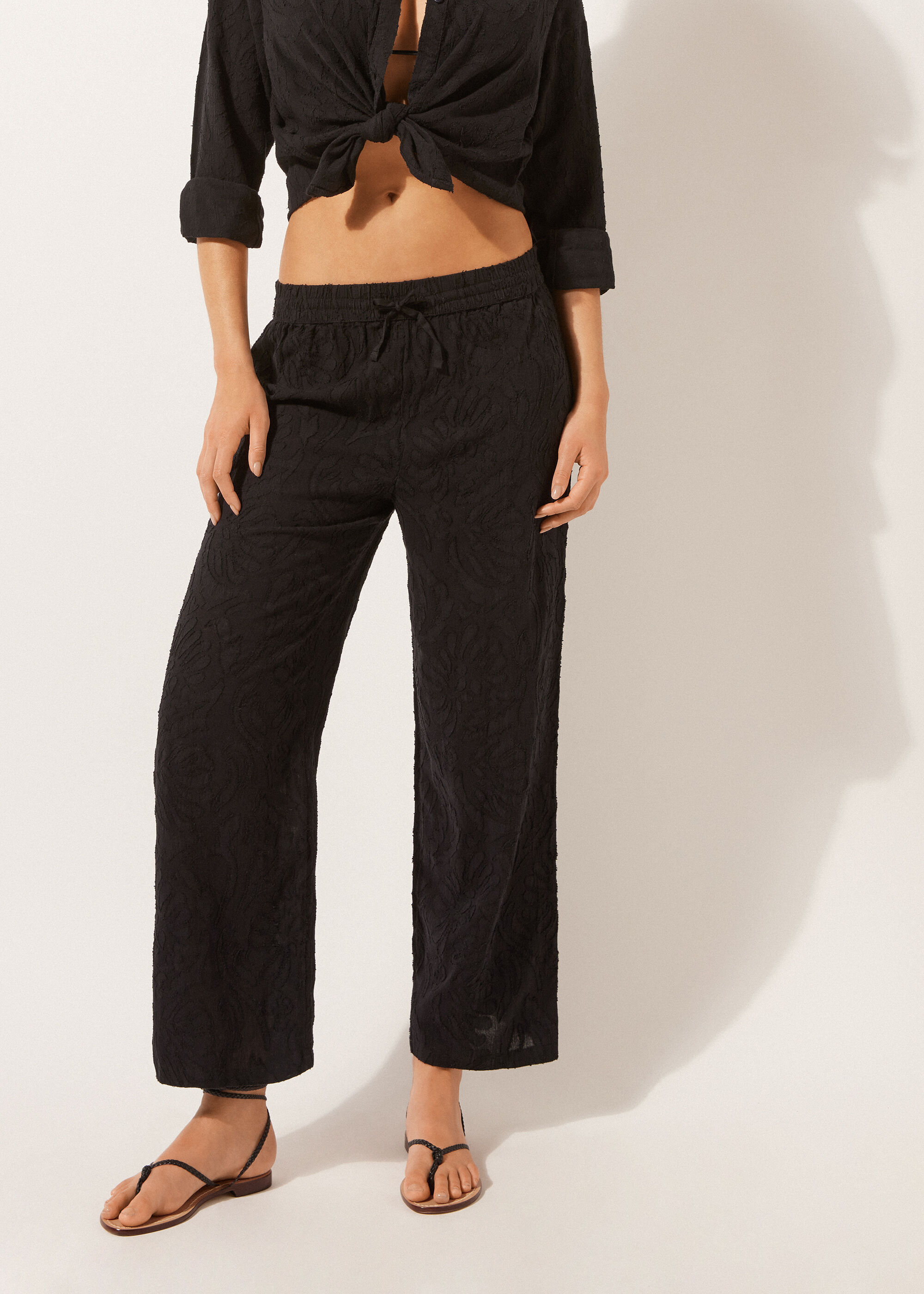 Pantalón palazzo de tejido jacquard