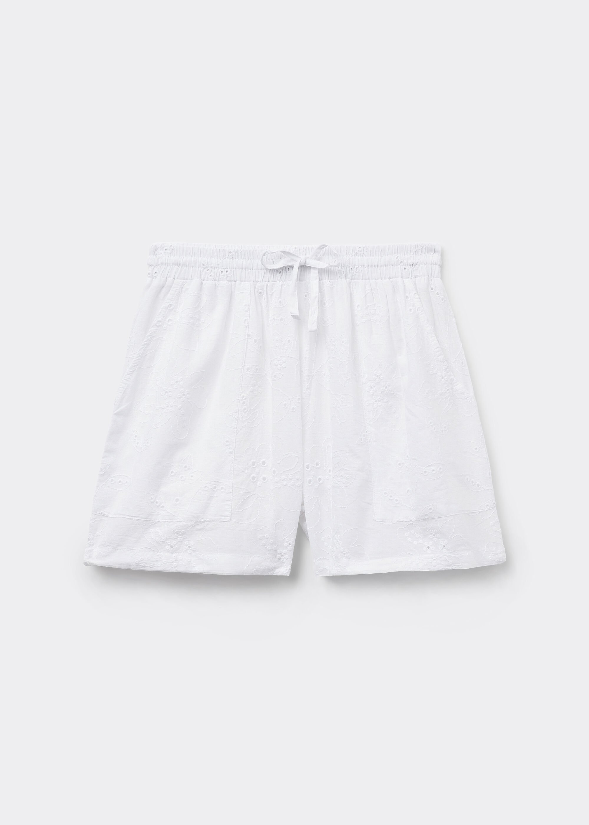 Pantaloni Scurți din Material cu Broderie Englezească