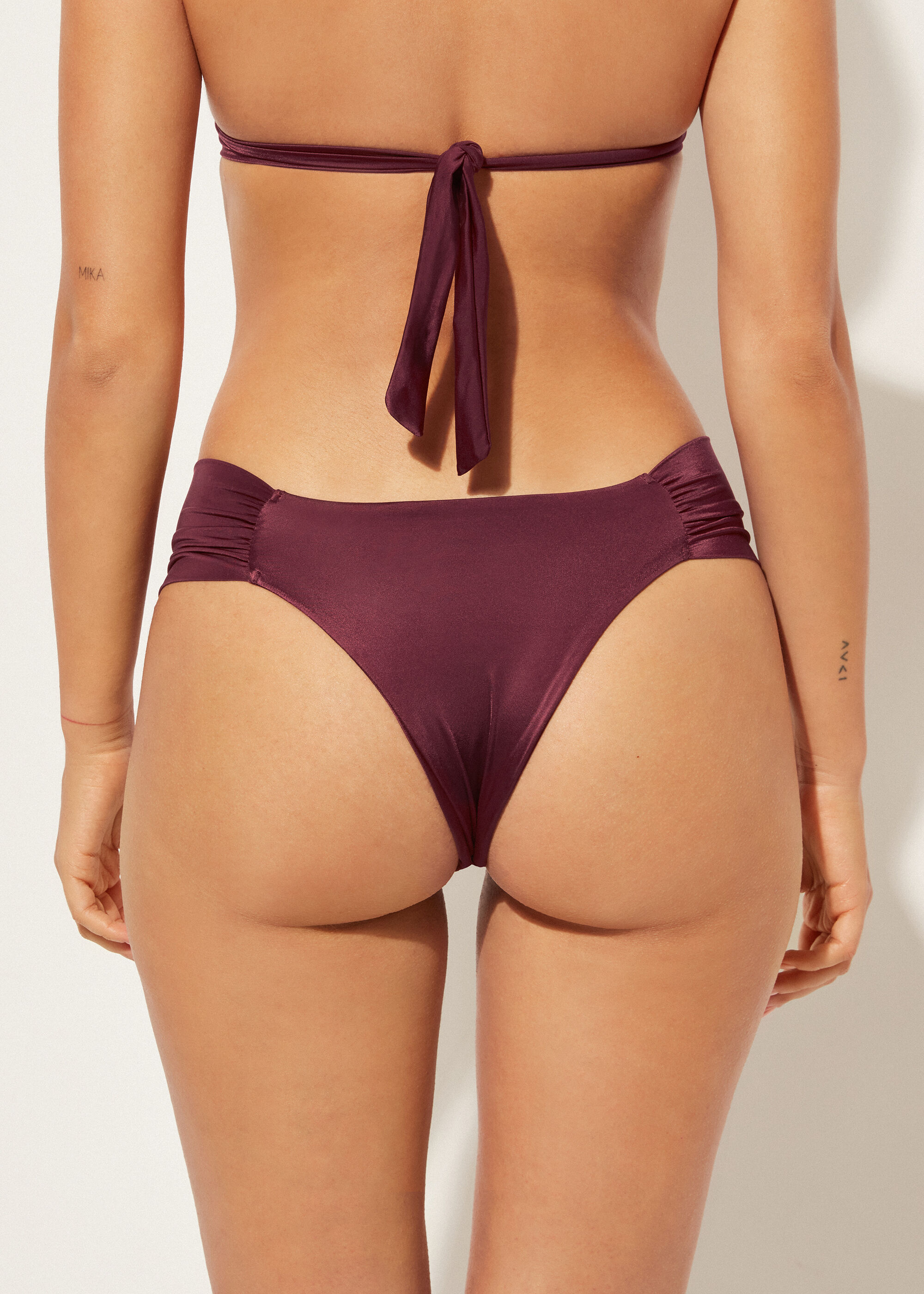 Draped Brazilian Swimsuit Bottom Shiny Satin