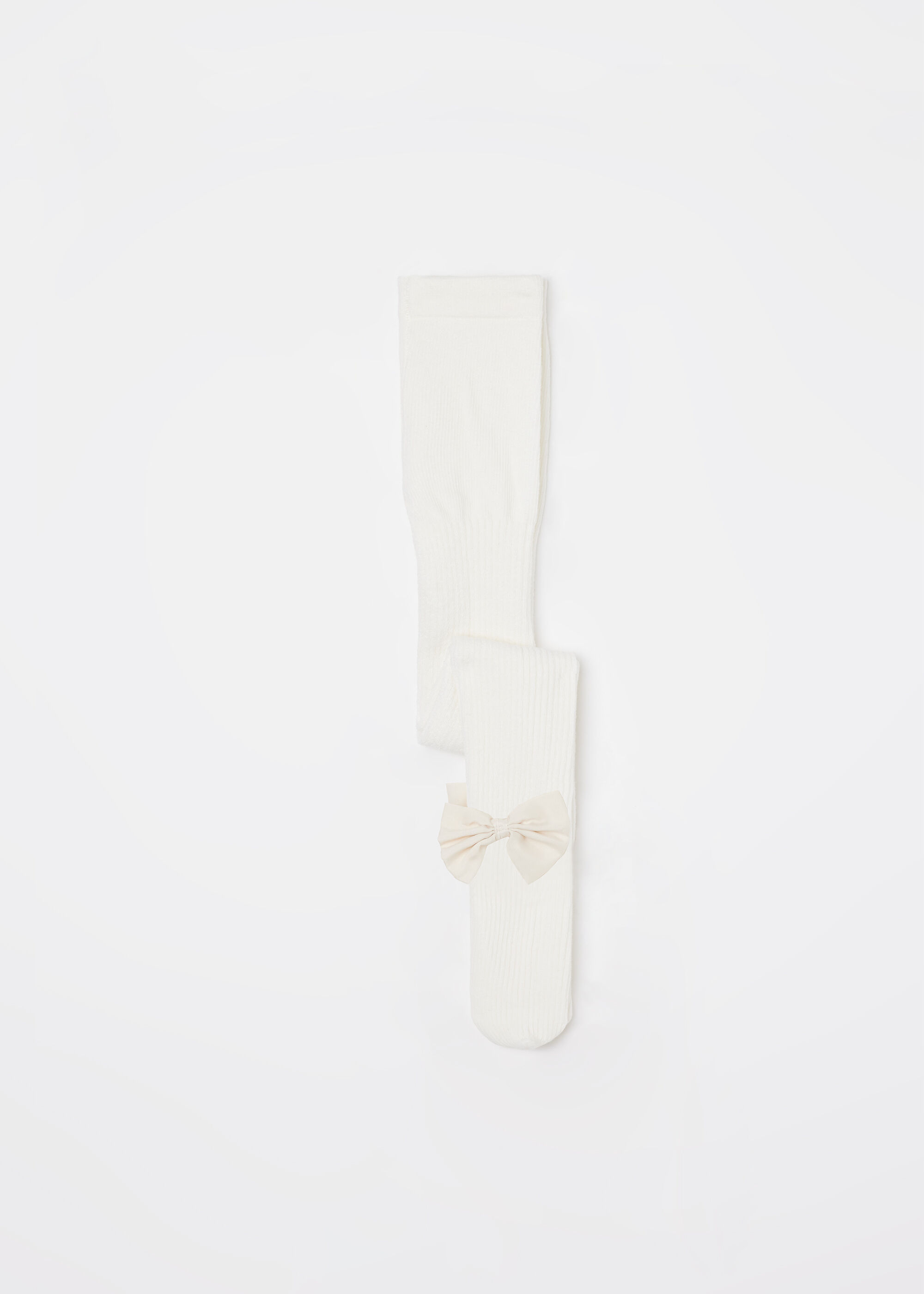 Girls’ Narrow Rib Cotton Tights with Bow