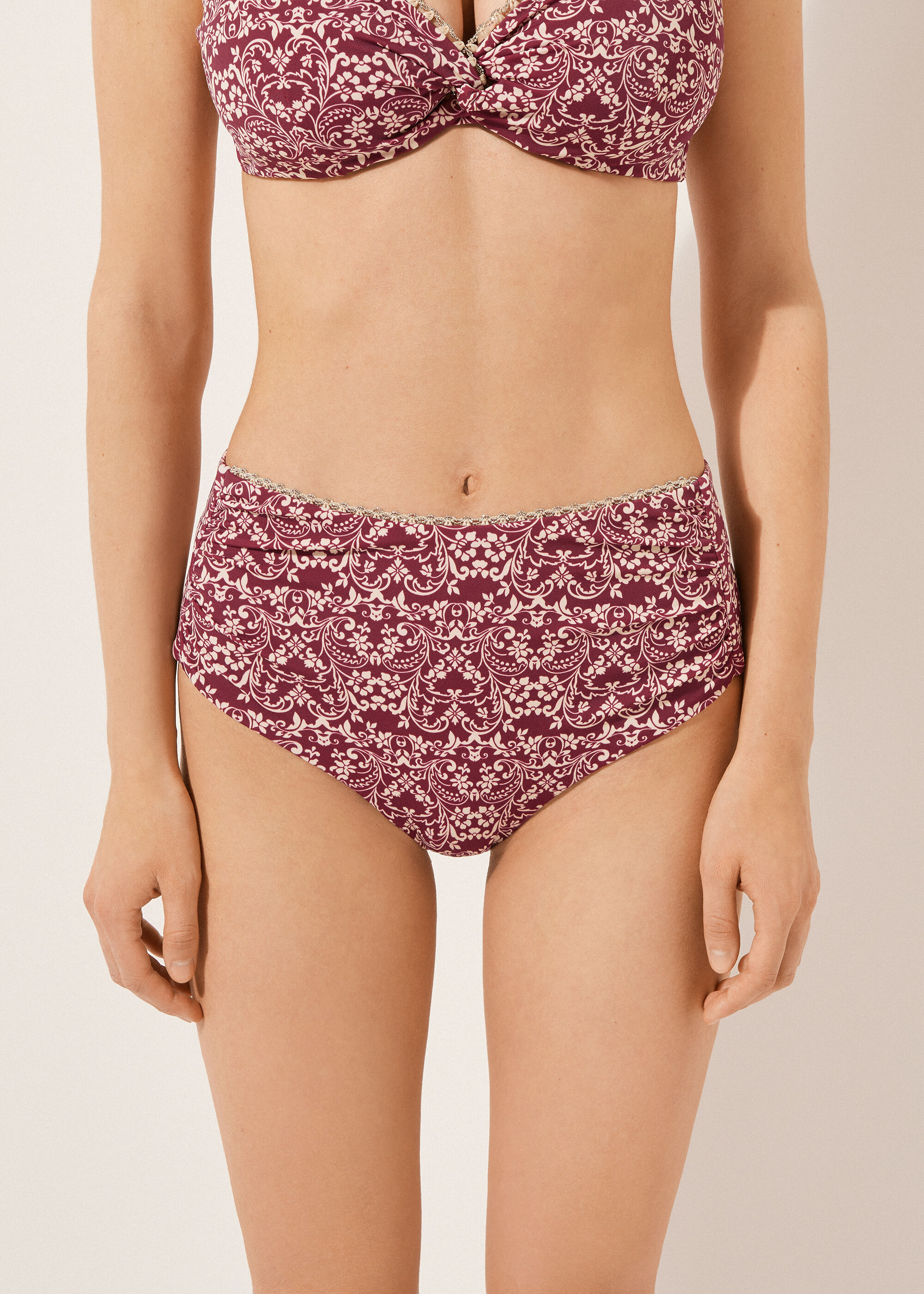 Yüksek Bel Toparlayıcı Slip Bikini Botanic Bordeaux
