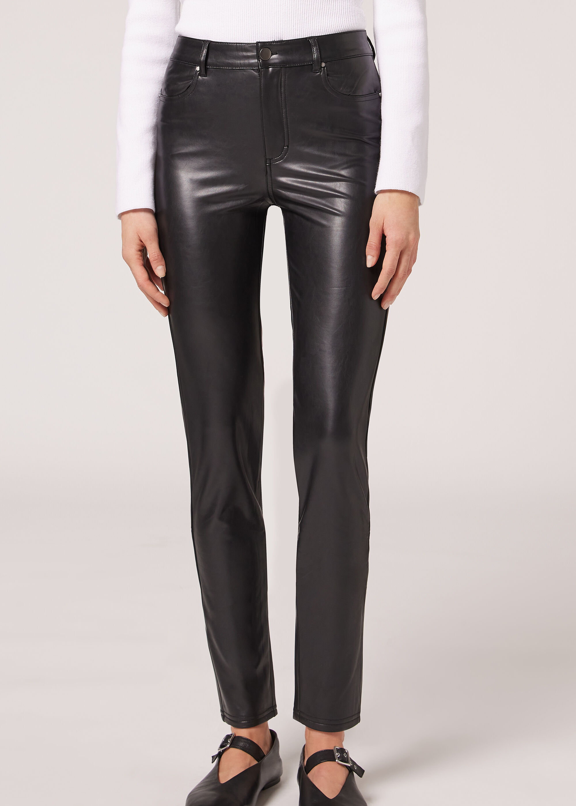 Thermische legging met leerlook