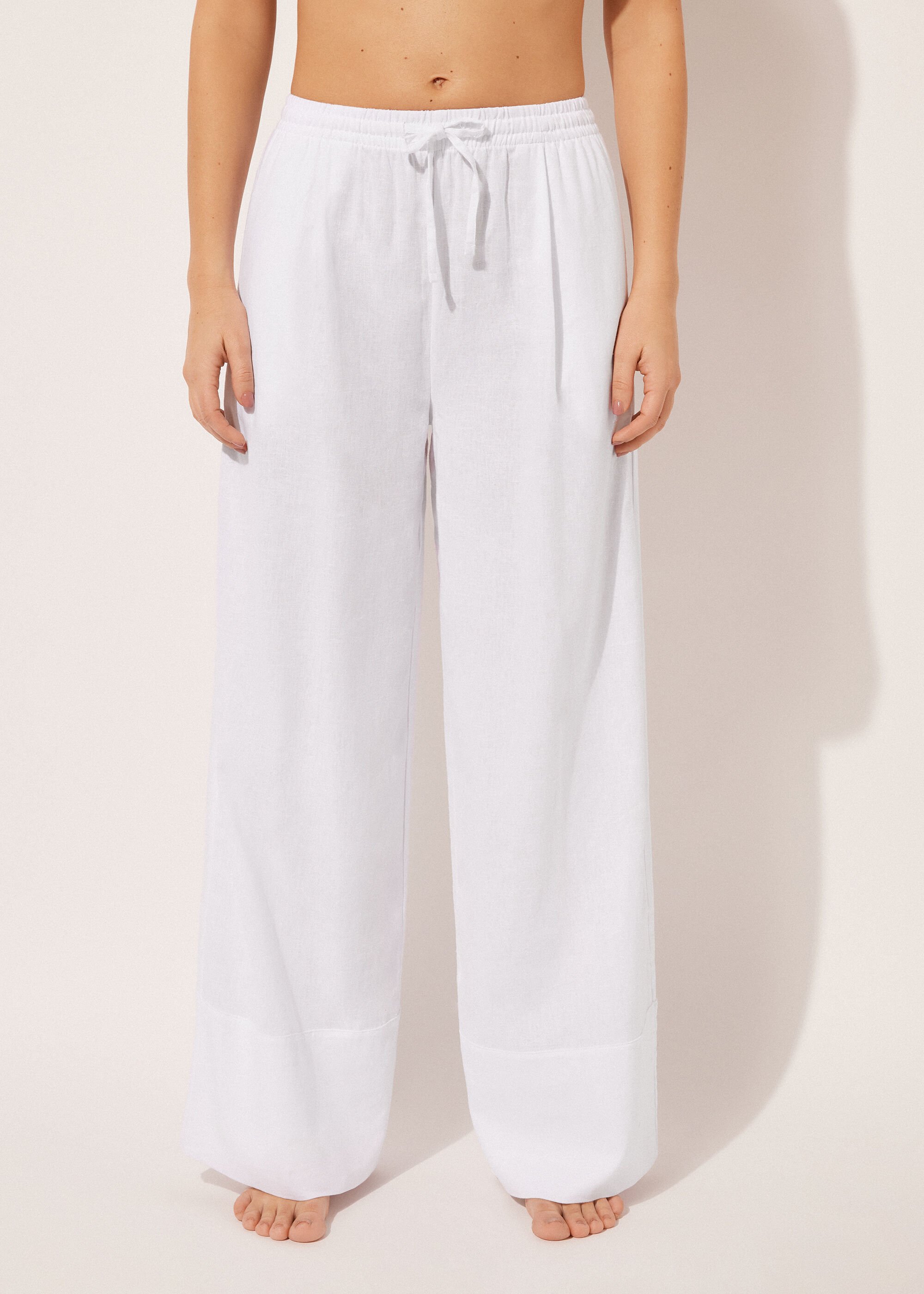 Broek met Wijde Pijpen van Linnen en Viscose