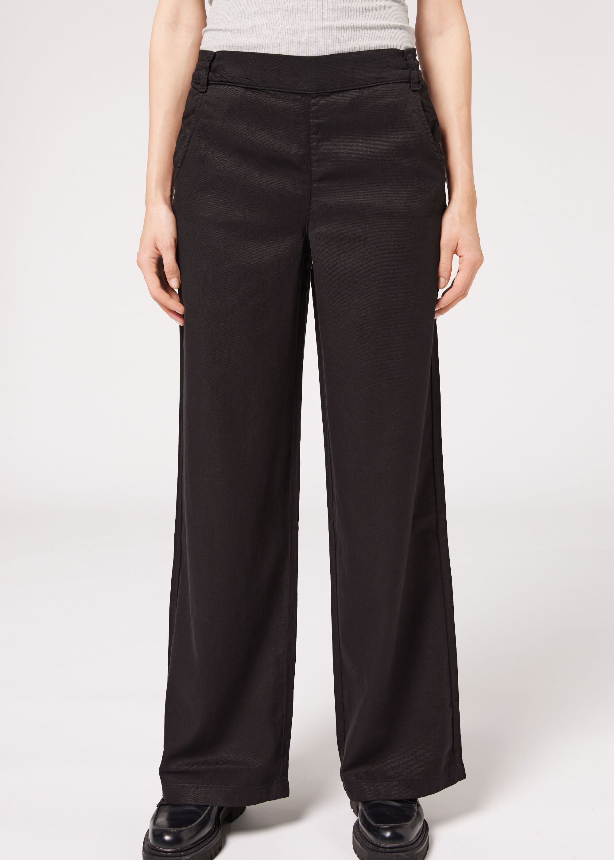 Linen Palazzo Leggings with Pockets