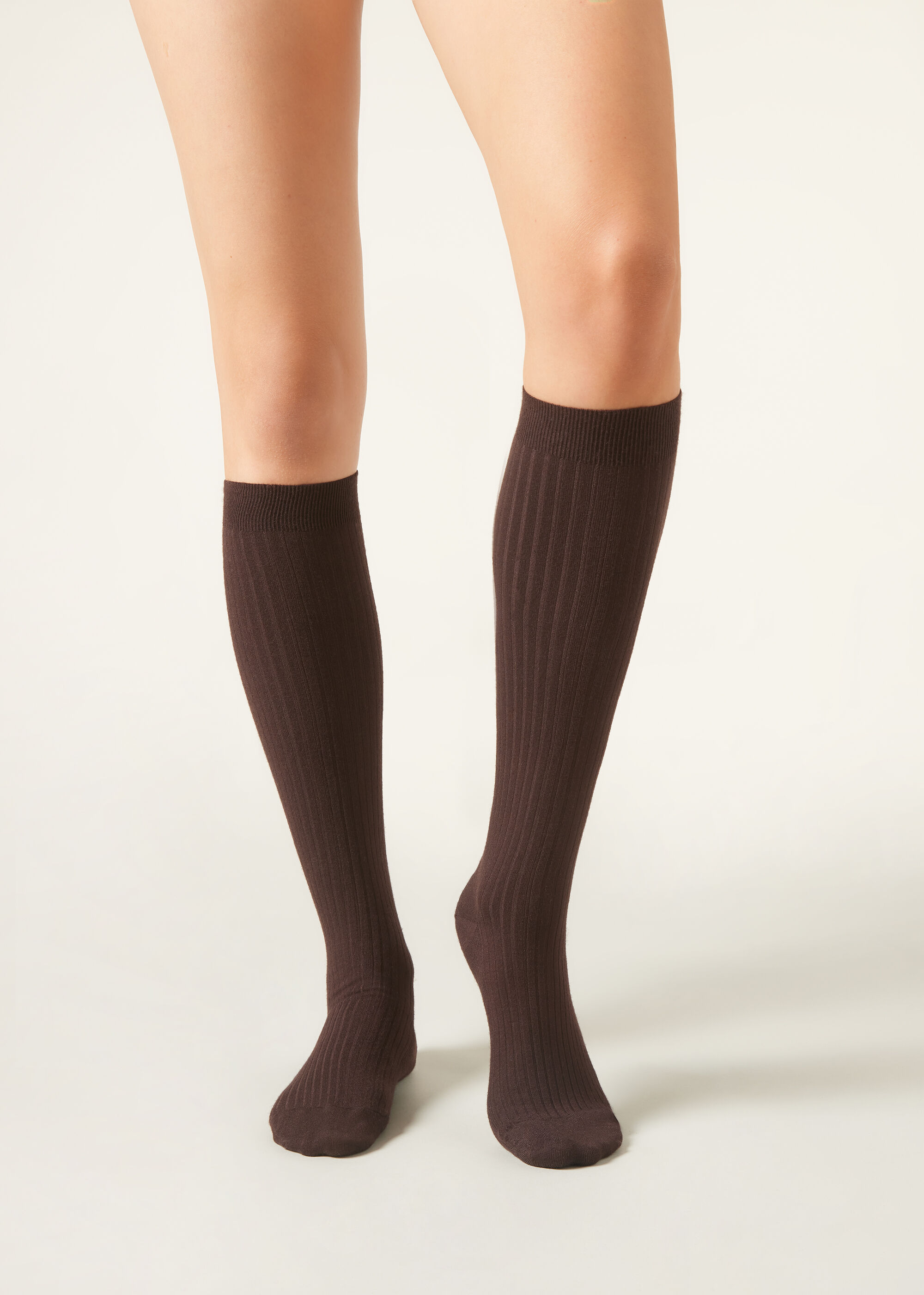 Chaussettes longues en cachemire côtelées