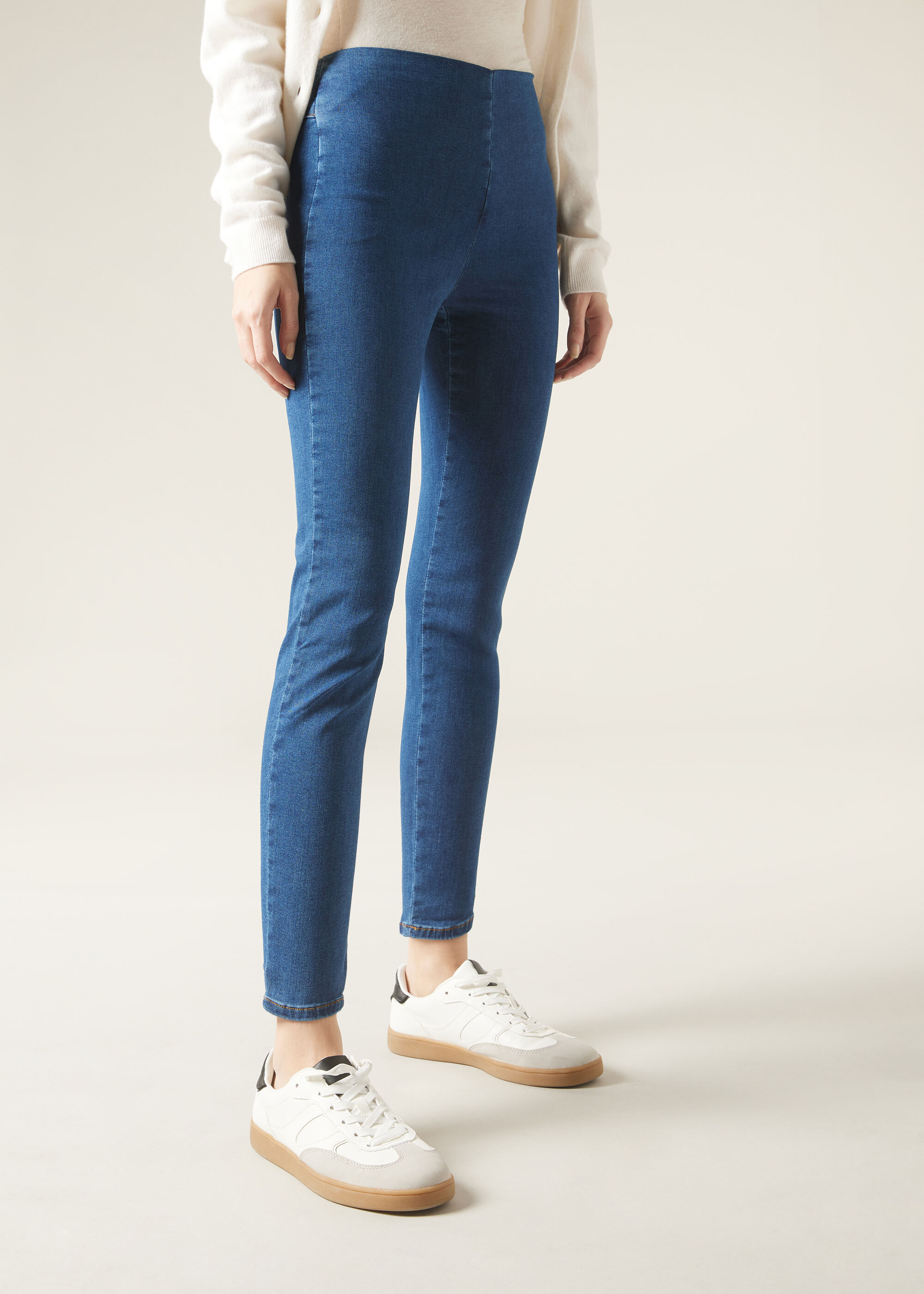 Džínsové skinny legíny s vysokým pásom