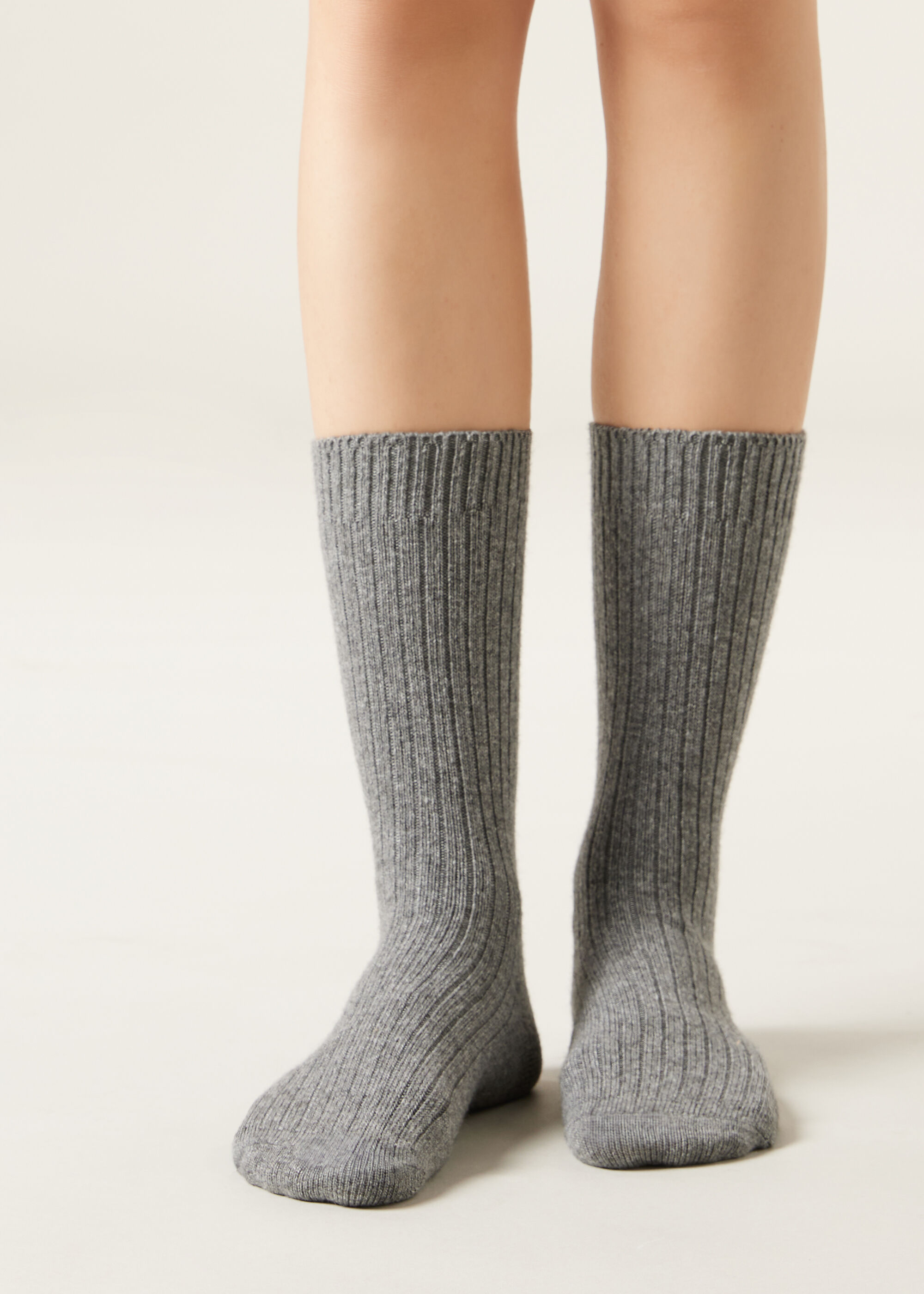 Chaussettes Courtes Côtelées en Laine et Cachemire