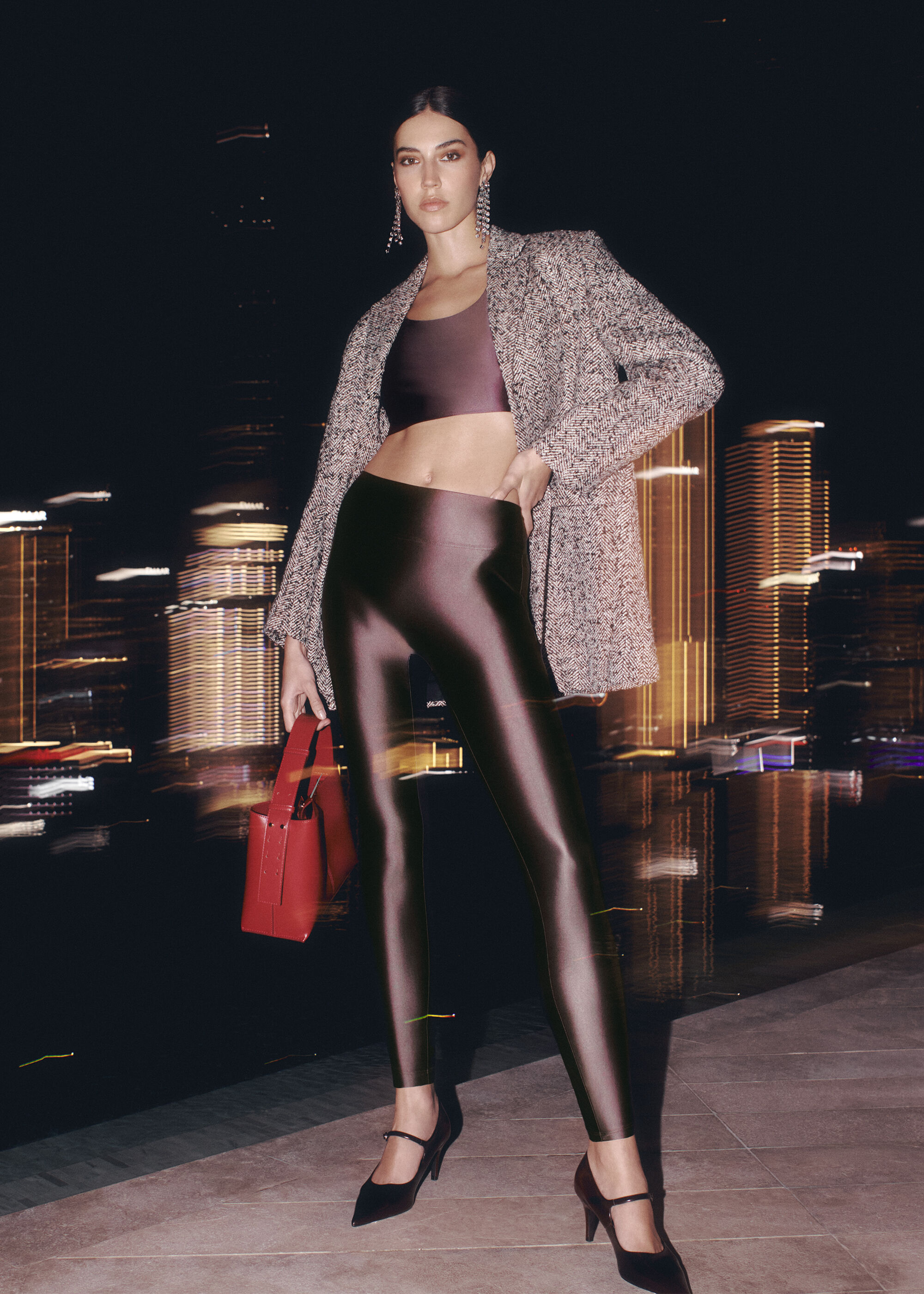 Superglansiga leggings i satin