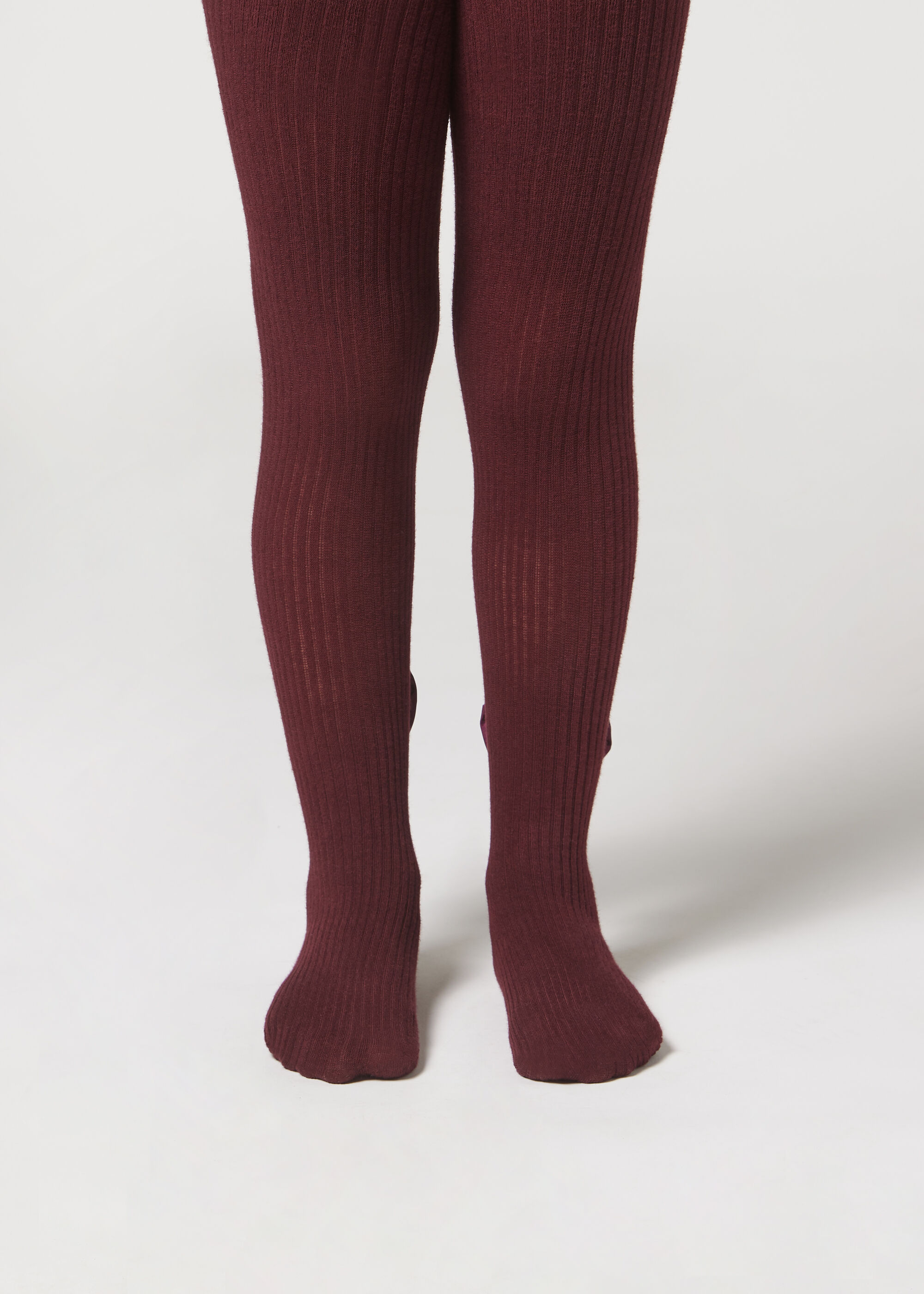 Collants em Algodão Canelado com Laço de Menina