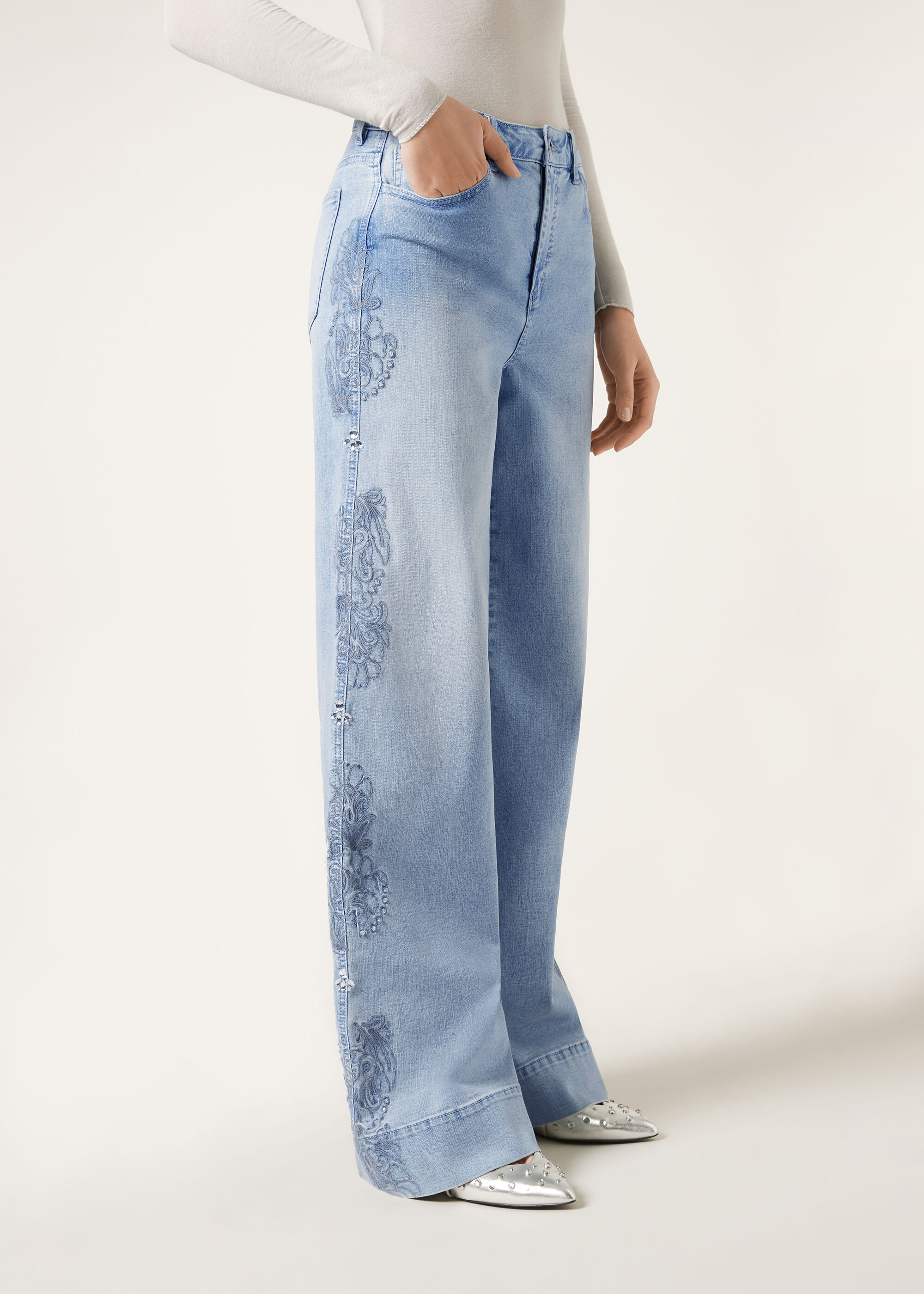 Jeans Palazzo con Applicazioni
