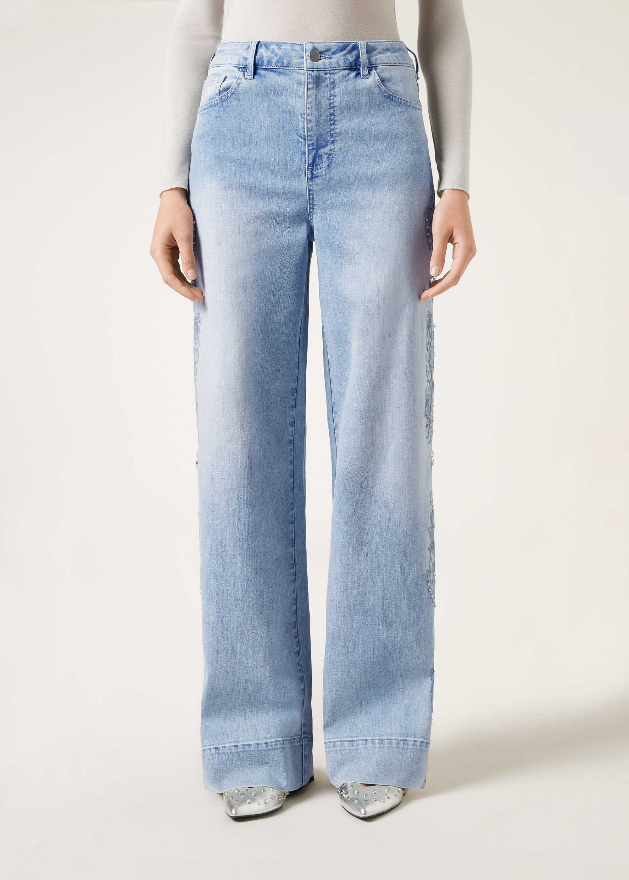Jeans Palazzo con Applicazioni
