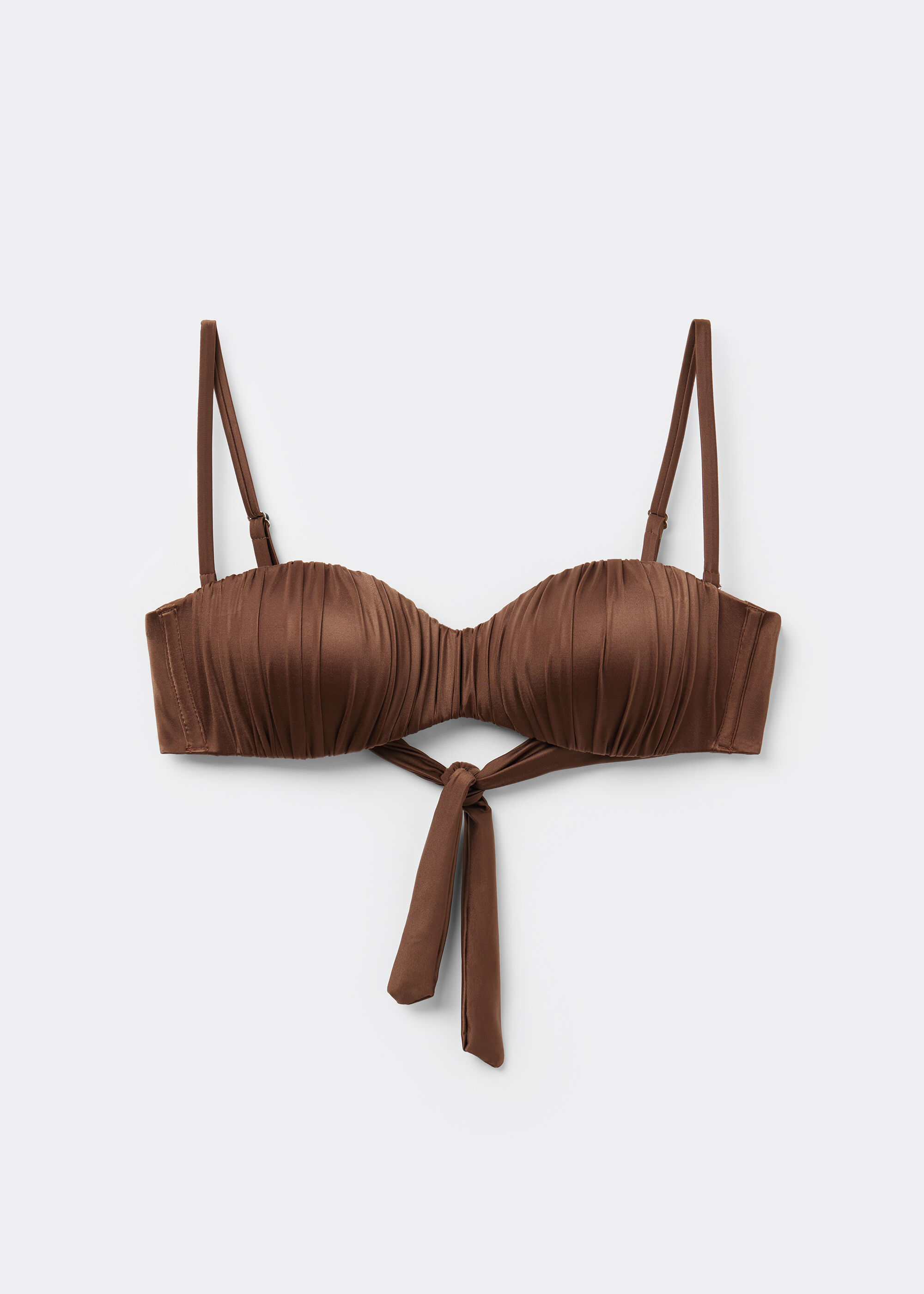 Kademeli Dolgulu Bandeau Bikini Üstü Shiny Satin